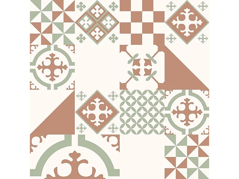 Crédence cuisine en aluminium - effet carreaux de ciment vert terracotta - 200x20 cm (en 2 bandeaux)