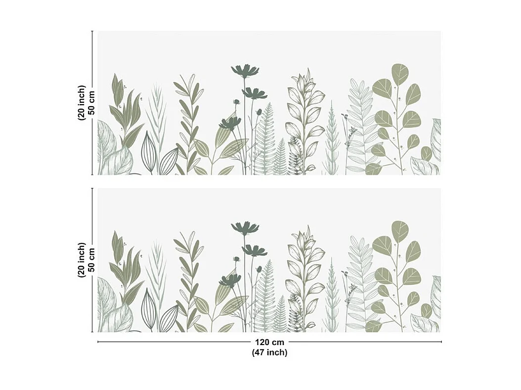 Crédence cuisine en aluminium - floral vert sauge - 240x50 cm (en 2 bandeaux)