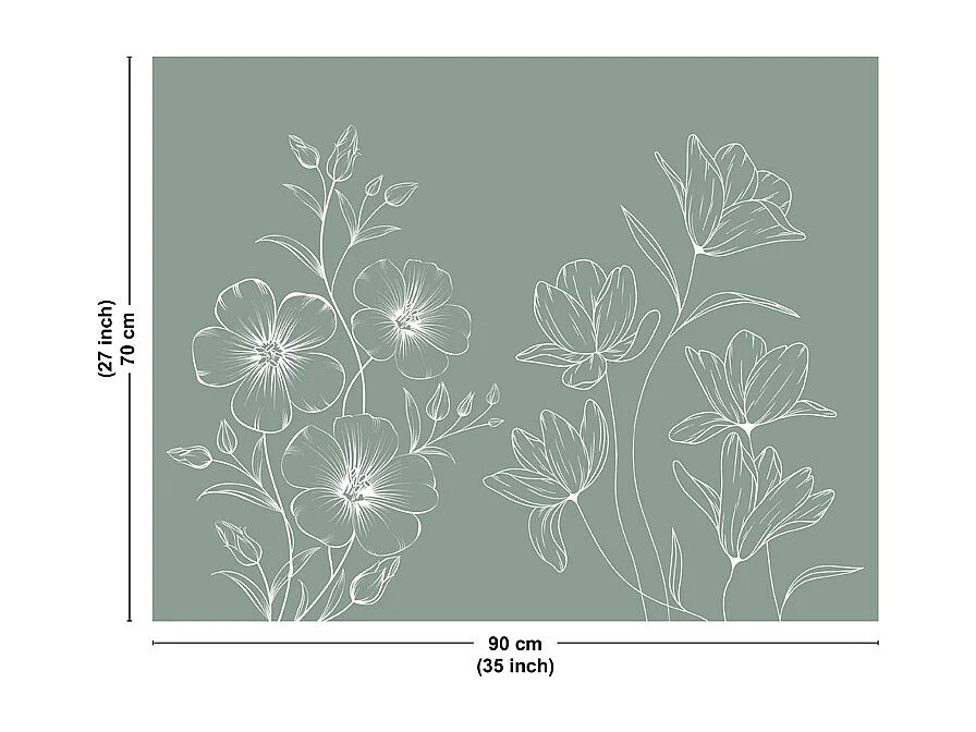 Fond de hotte en aluminium - motif floral vert et blanc - 70x90 cm