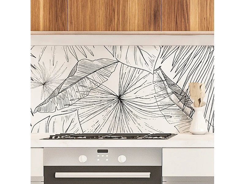 Crédence cuisine en aluminium - floral noir - 360x50 cm (en 3 bandeaux)