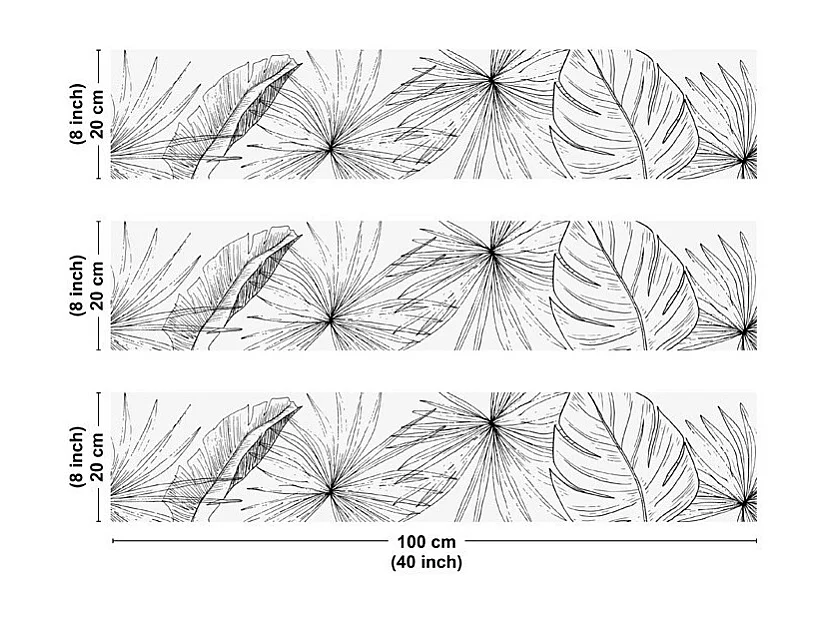 Crédence cuisine en aluminium - floral noir - 300x20 cm (en 3 bandeaux)