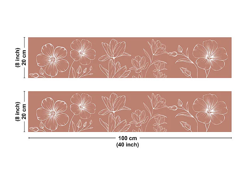 Crédence cuisine en aluminium - motif floral terracotta et blanc - 200x20 cm (en 2 bandeaux)