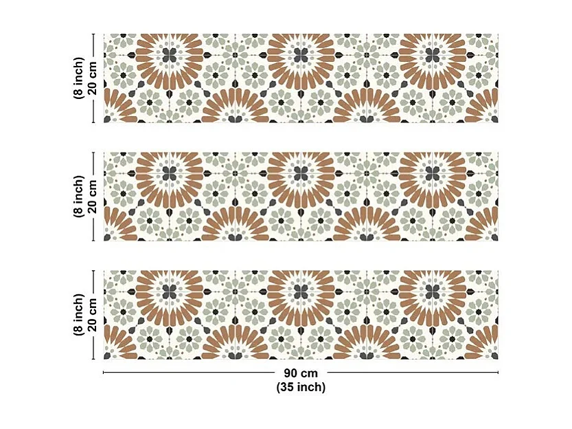 Crédence cuisine en aluminium - effet carreaux de ciment marron et vert - 270x20 cm (en 3 bandeaux)