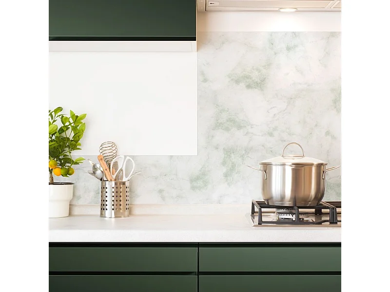 Fond de hotte en aluminium - effet marbre vert - 70x90 cm