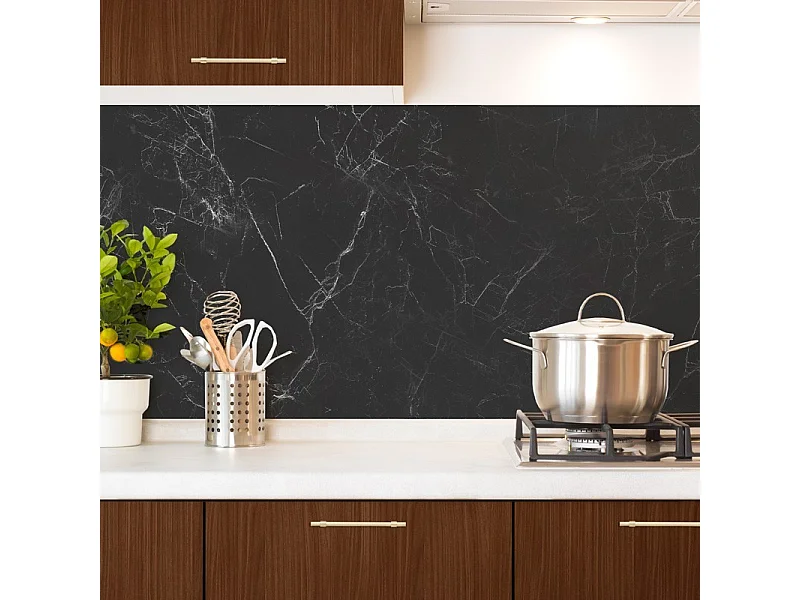 Crédence cuisine en aluminium - effet marbre gris - 240x50 cm (en 2 bandeaux)