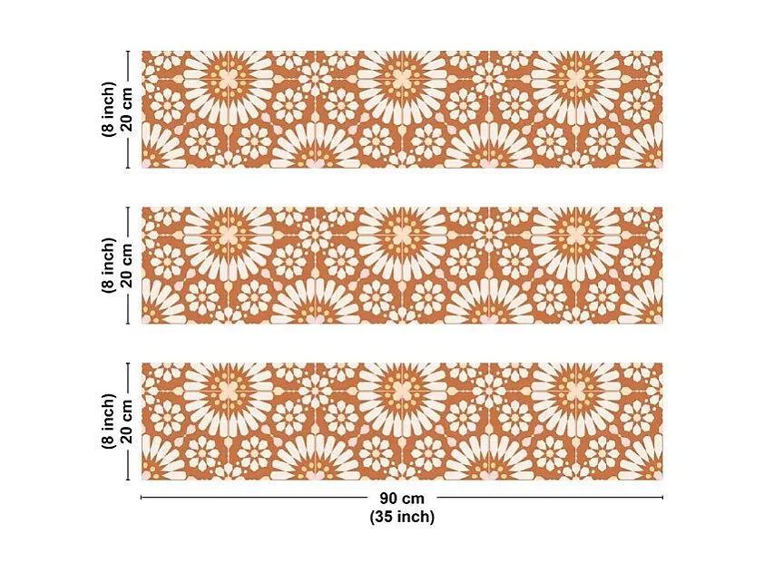 Crédence cuisine en aluminium - effet carreaux de ciment orange - 270x20 cm (en 3 bandeaux)