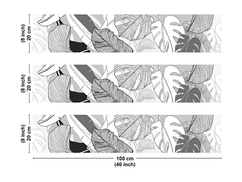 Crédence cuisine en aluminium - floral noir - 300x20 cm (en 3 bandeaux)