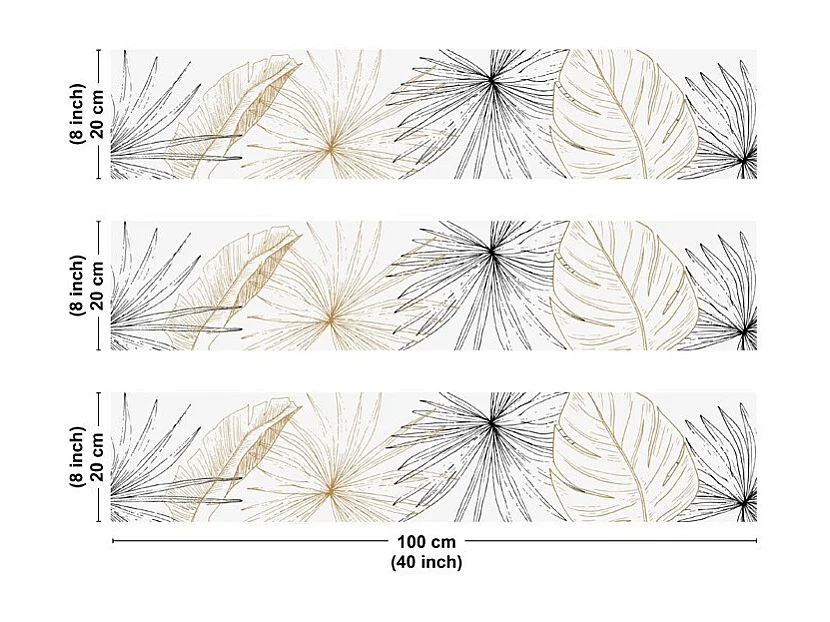 Crédence cuisine en aluminium - floral noir et doré - 300x20 cm (en 3 bandeaux)