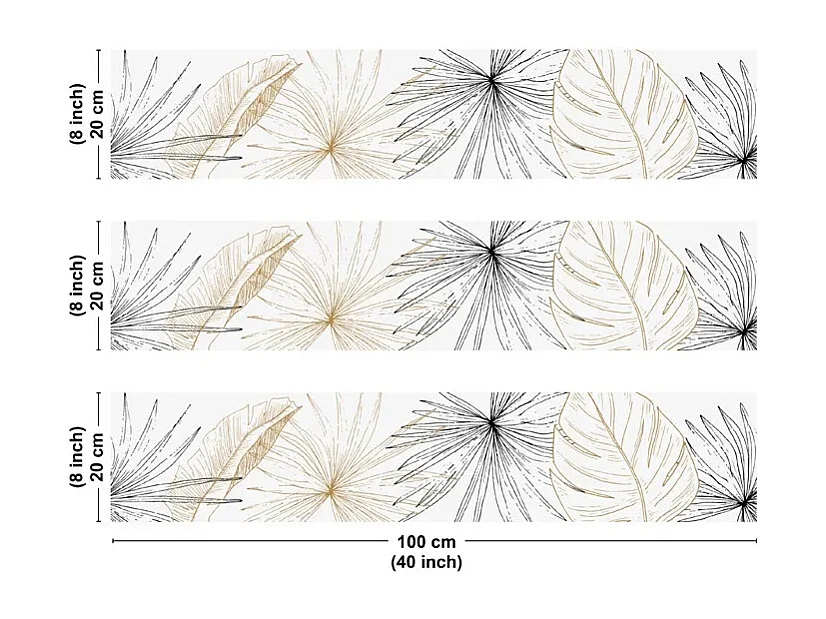Crédence cuisine en aluminium - floral noir et doré - 300x20 cm (en 3 bandeaux)