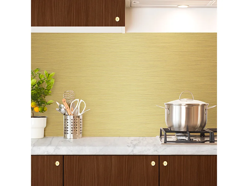 Crédence cuisine en aluminium - effet industriel doré - 240x50 cm (en 2 bandeaux)