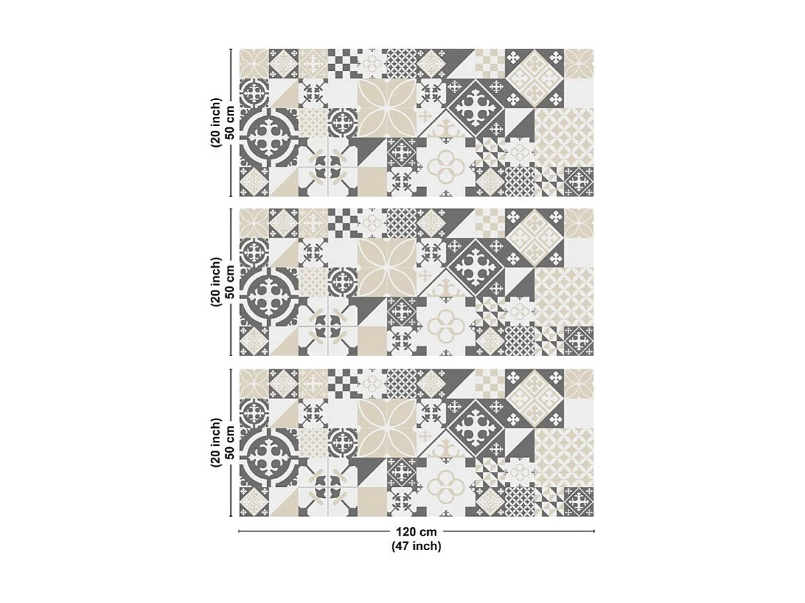 Crédence cuisine en aluminium - effet carreaux de ciment gris - 360x50 cm (en 3 bandeaux)