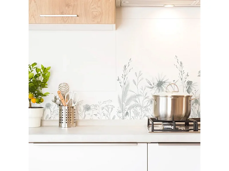 Fond de hotte en aluminium - motif floral vert - 70x90 cm