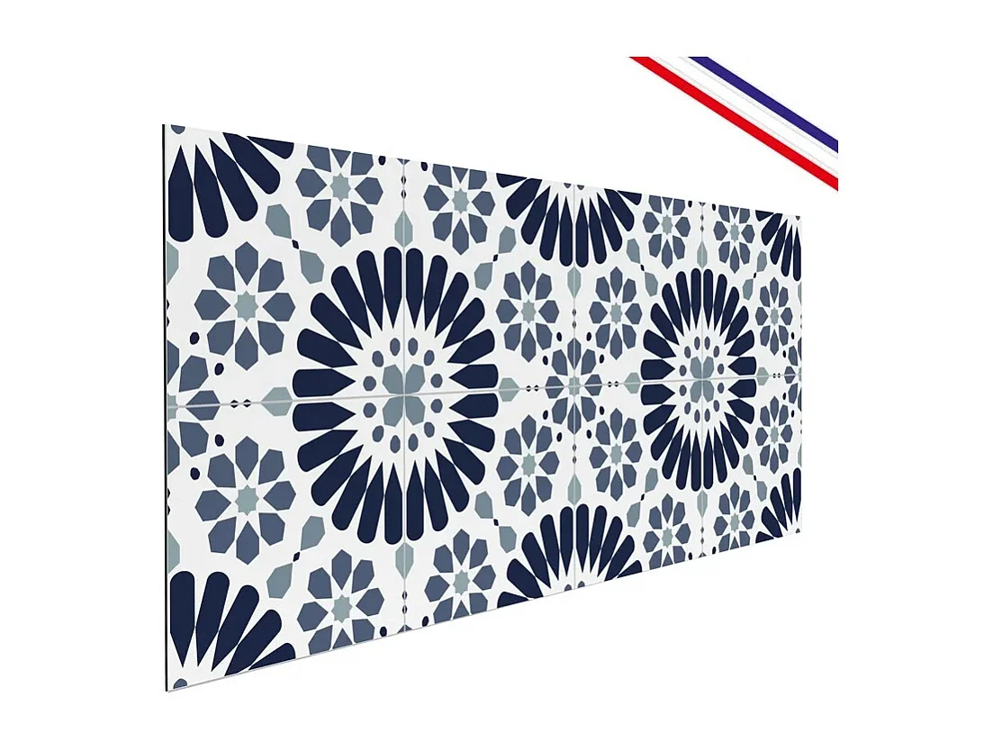 Crédence cuisine en aluminium - effet carreaux de ciment bleu - 270x20 cm (en 3 bandeaux)