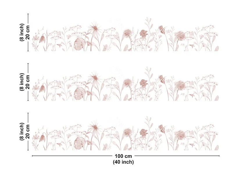 Crédence cuisine en aluminium - motif floral ocre - 300x20 cm (en 3 bandeaux)