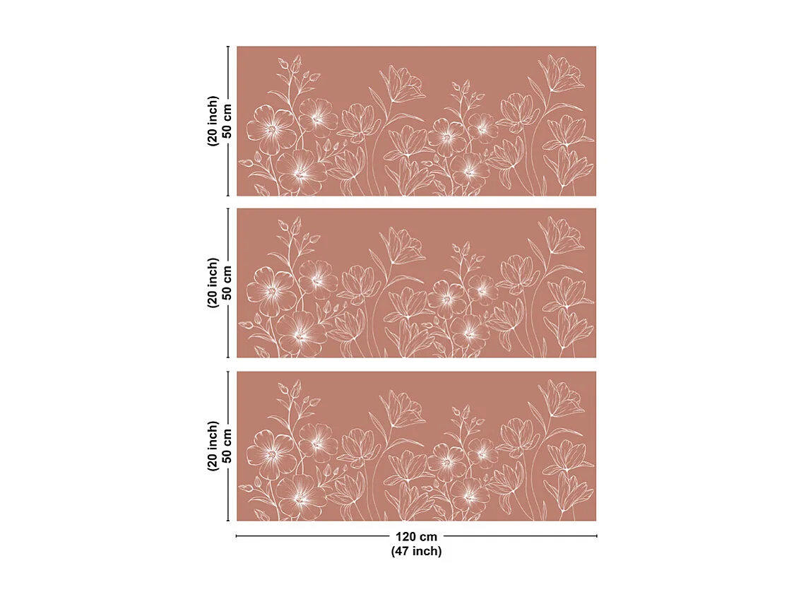 Crédence cuisine en aluminium - motif floral terracotta et blanc - 360x50 cm (en 3 bandeaux)