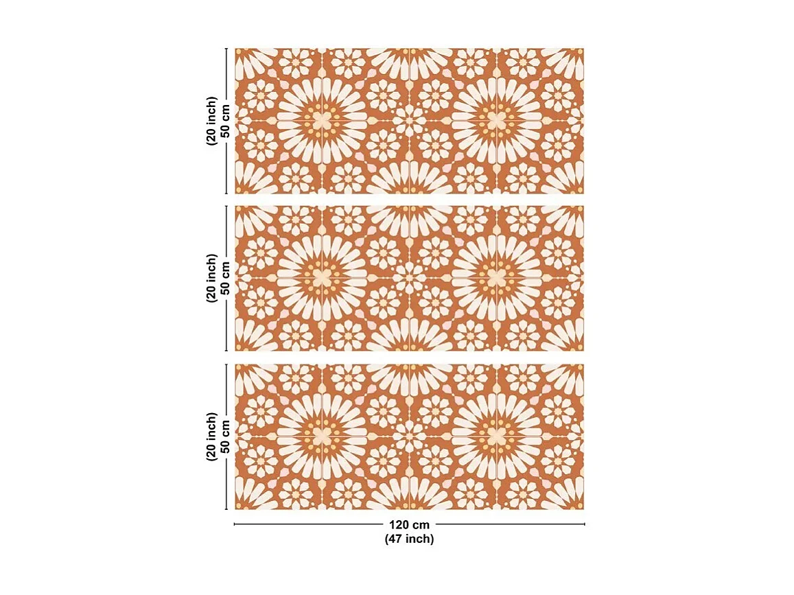 Crédence cuisine en aluminium - effet carreaux de ciment orange - 360x50 cm (en 3 bandeaux)
