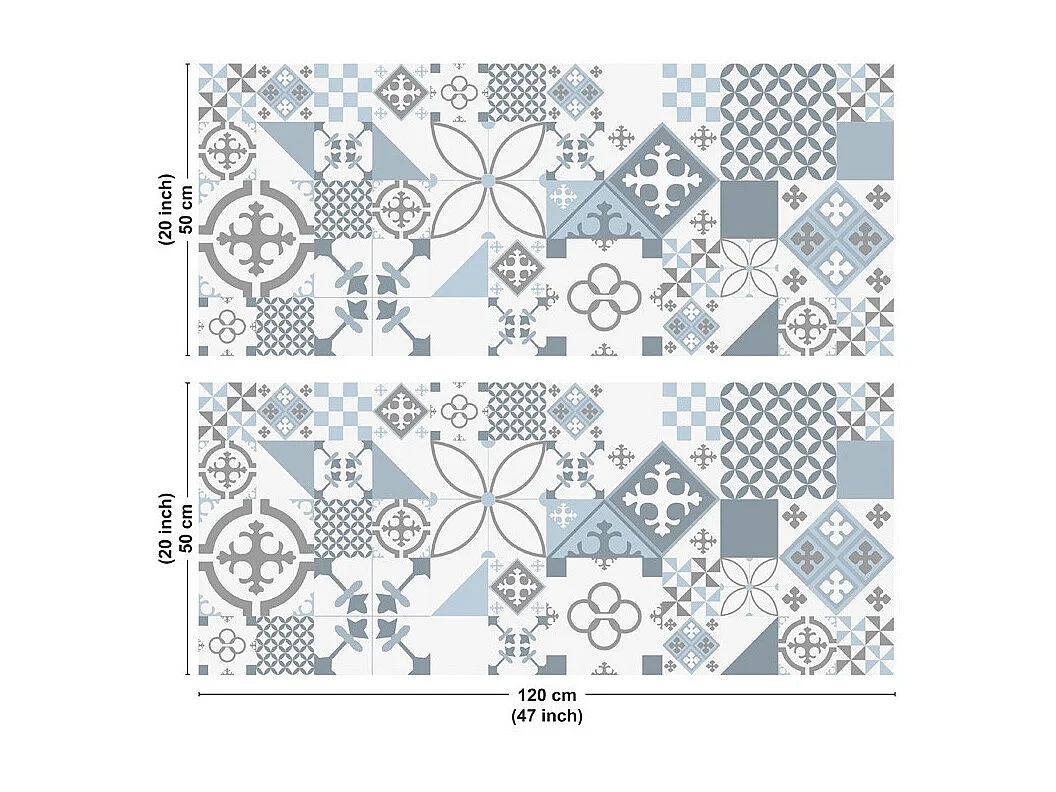 Crédence cuisine en aluminium - effet carreaux de ciment bleu - 240x50 cm (en 2 bandeaux)