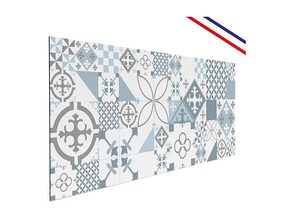 Crédence cuisine en aluminium - effet carreaux de ciment bleu - 240x50 cm (en 2 bandeaux)