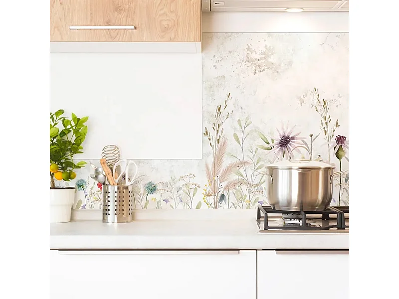 Fond de hotte en aluminium - motif floral marron - 70x90 cm