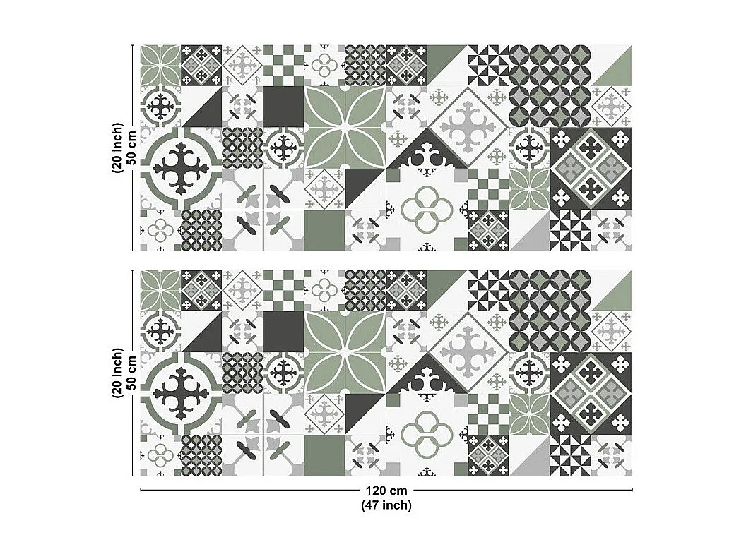 Crédence cuisine en aluminium - effet carreaux de ciment vert - 240x50 cm (en 2 bandeaux)