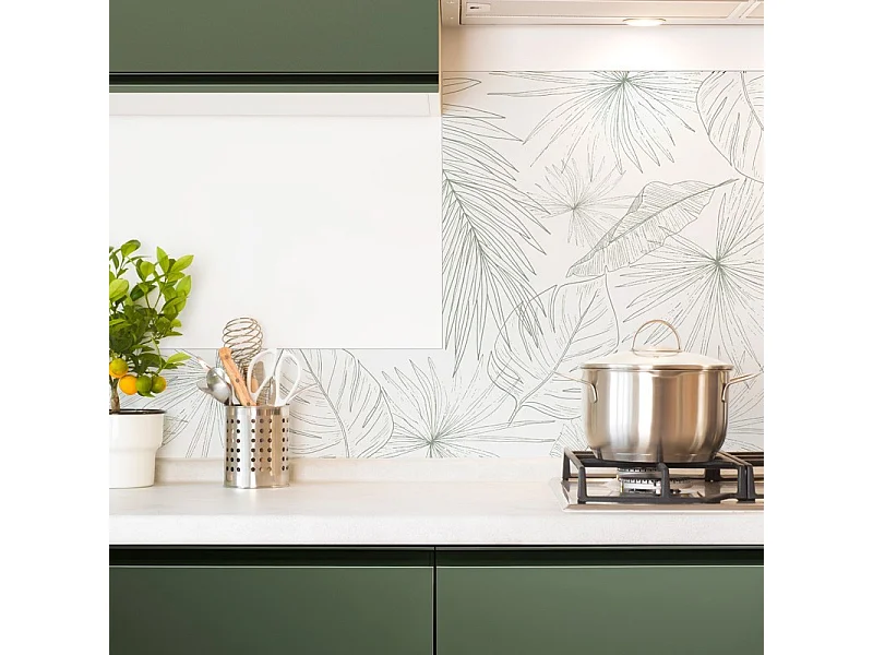 Crédence cuisine en aluminium - floral vert - 300x20 cm (en 3 bandeaux)