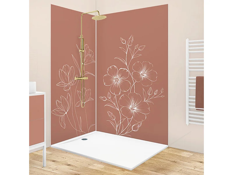Lot de 2 panneaux de douche en aluminium (90x220 & 120x220 cm) + profilés blanc - Charme - Terracotta
