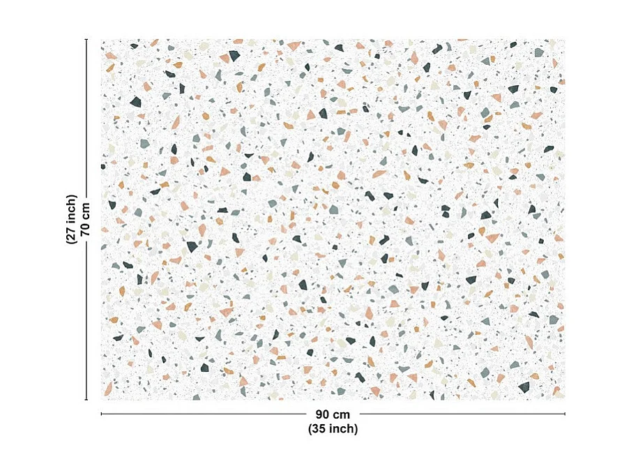 Fond de hotte en aluminium - motif terrazzo blanc  - 70x90 cm