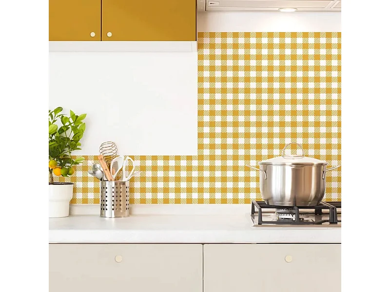 Fond de hotte en aluminium - motif vichy orange - 70x90 cm