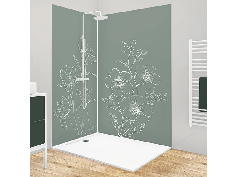 Lot de 2 panneaux de douche en PVC (90x220 & 120x220 cm) + profilés blanc - Charme - Vert
