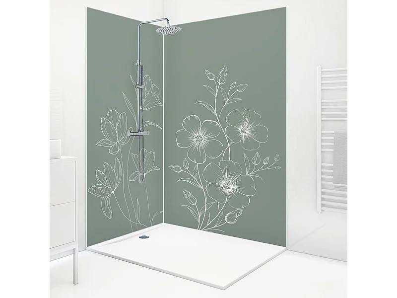 Lot de 2 panneaux de douche en PVC (90x220 & 120x220 cm) + profilés blanc - Charme - Vert