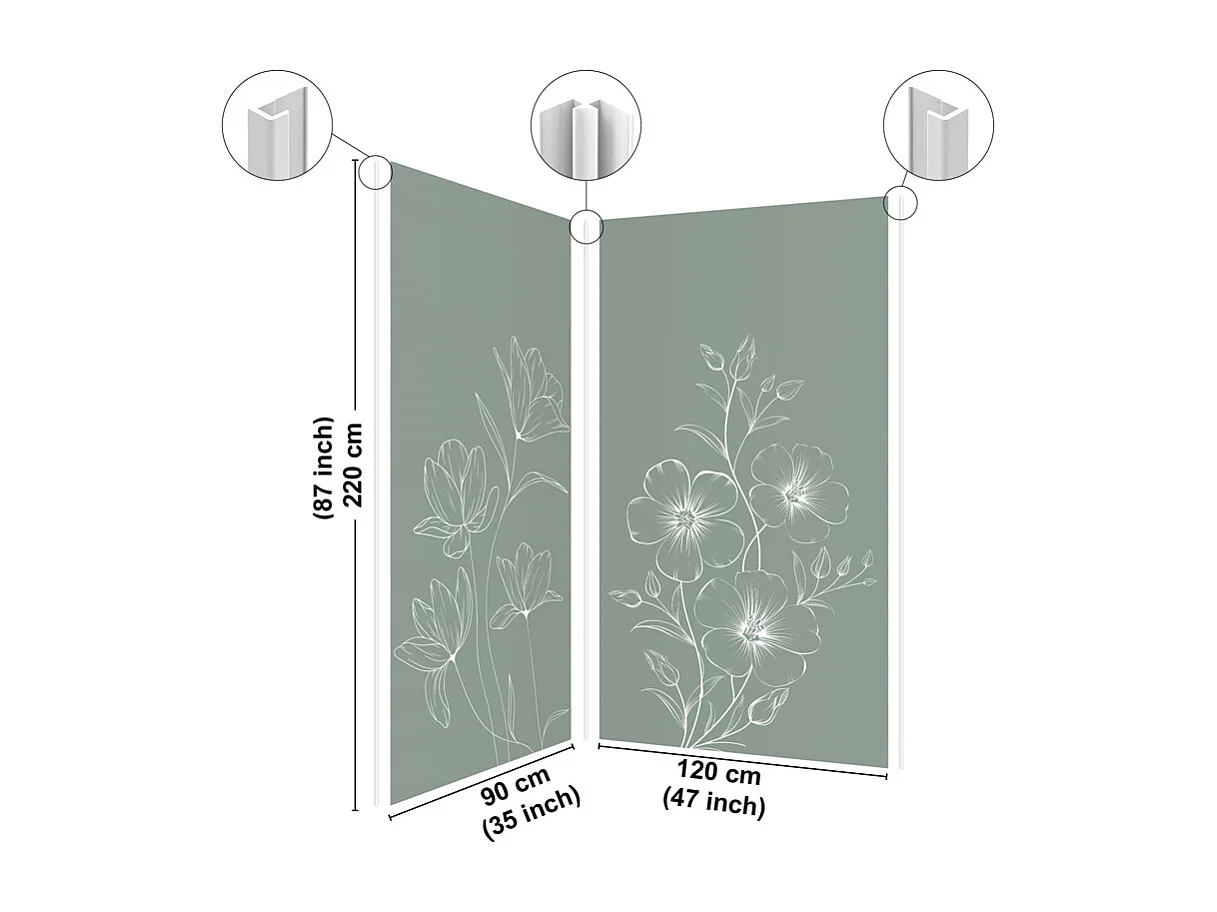 Lot de 2 panneaux de douche en PVC (90x220 & 120x220 cm) + profilés blanc - Charme - Vert