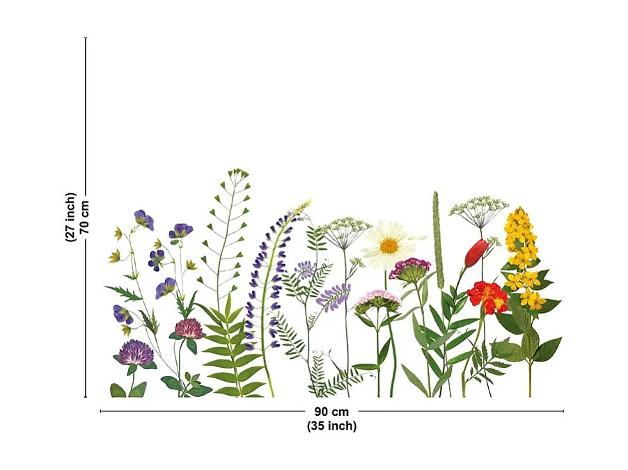 Fond de hotte en aluminium - motif floral vert, violet, jaune et rouge - 70x90 cm