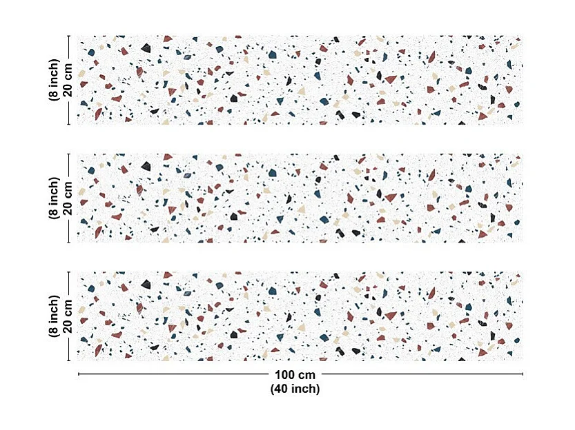 Crédence cuisine en aluminium - motif terrazzo blanc - 300x20 cm (en 3 bandeaux)