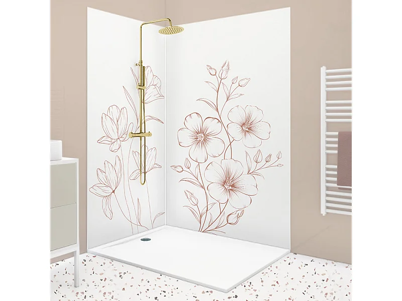 Lot de 2 panneaux de douche en aluminium (90x220 & 120x220 cm) + profilés blanc - Charme - Blanc