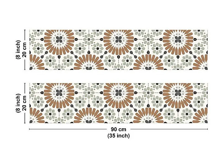 Crédence cuisine en aluminium - effet carreaux de ciment marron et vert - 180x20 cm (en 2 bandeaux)