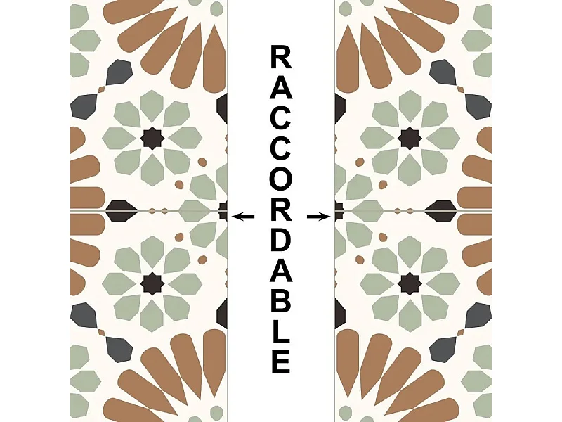 Crédence cuisine en aluminium - effet carreaux de ciment marron et vert - 180x20 cm (en 2 bandeaux)