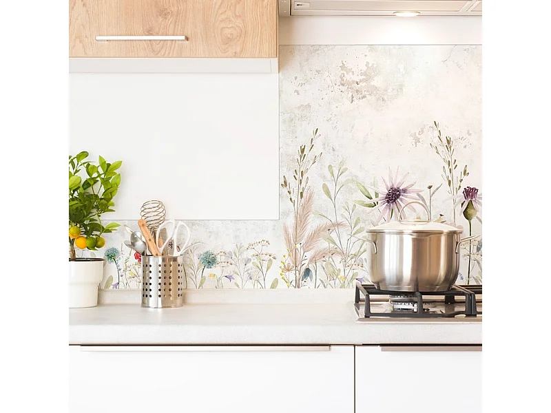 Crédence cuisine en aluminium - motif floral marron - 200x20 cm (en 2 bandeaux)