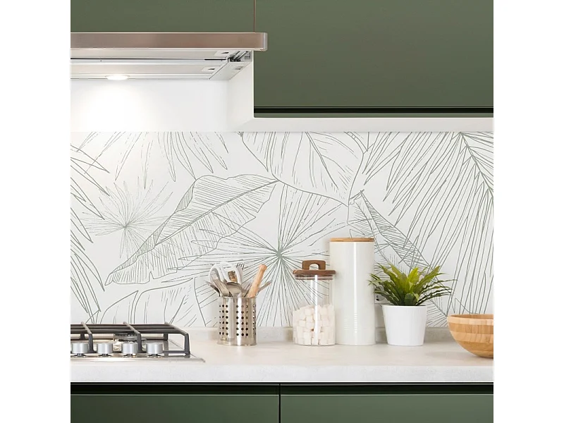 Crédence cuisine en aluminium - floral vert - 360x50 cm (en 3 bandeaux)