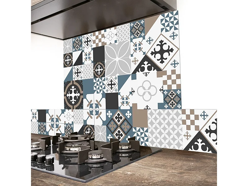 Crédence cuisine en aluminium - effet carreaux de ciment dulce - 300x20 cm (en 3 bandeaux)