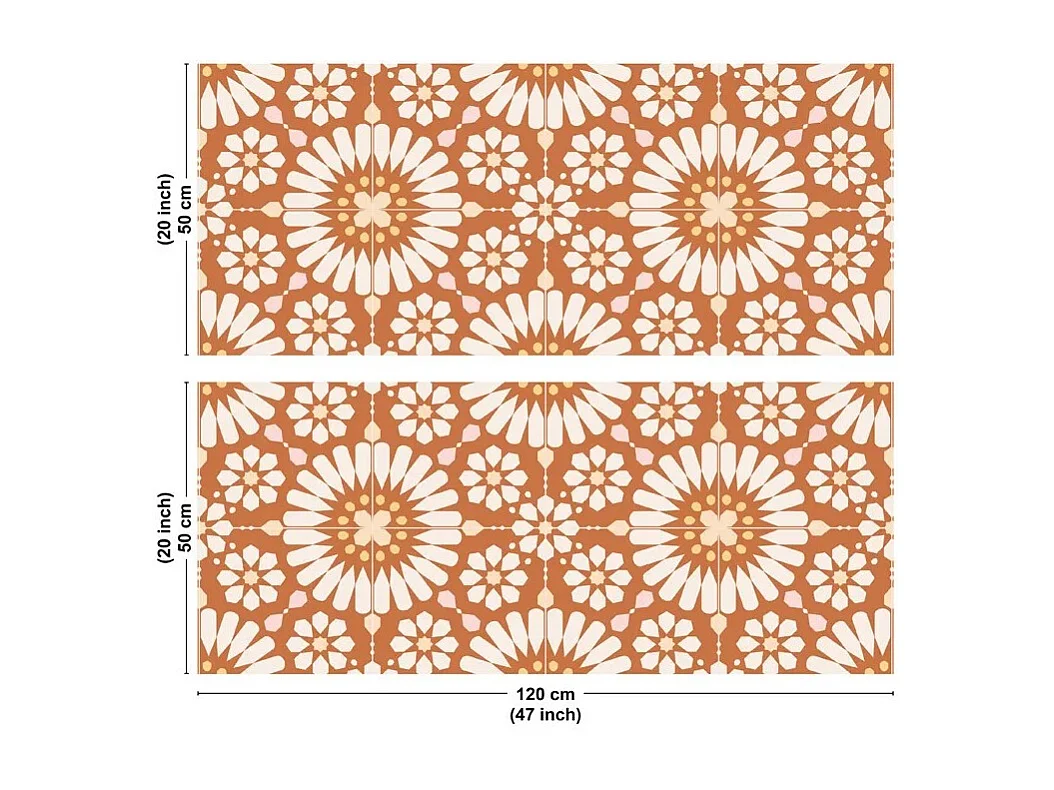 Crédence cuisine en aluminium - effet carreaux de ciment orange - 240x50 cm (en 2 bandeaux)