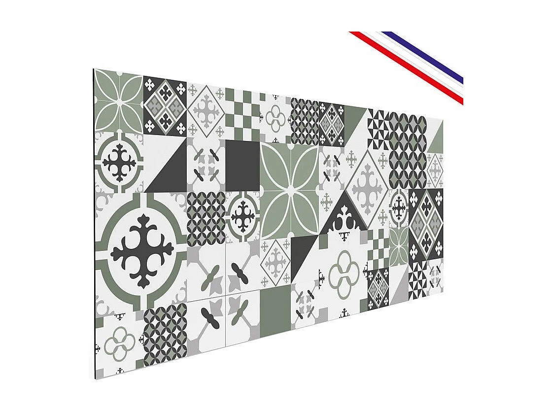 Crédence cuisine en aluminium - effet carreaux de ciment vert - 300x20 cm (en 3 bandeaux)