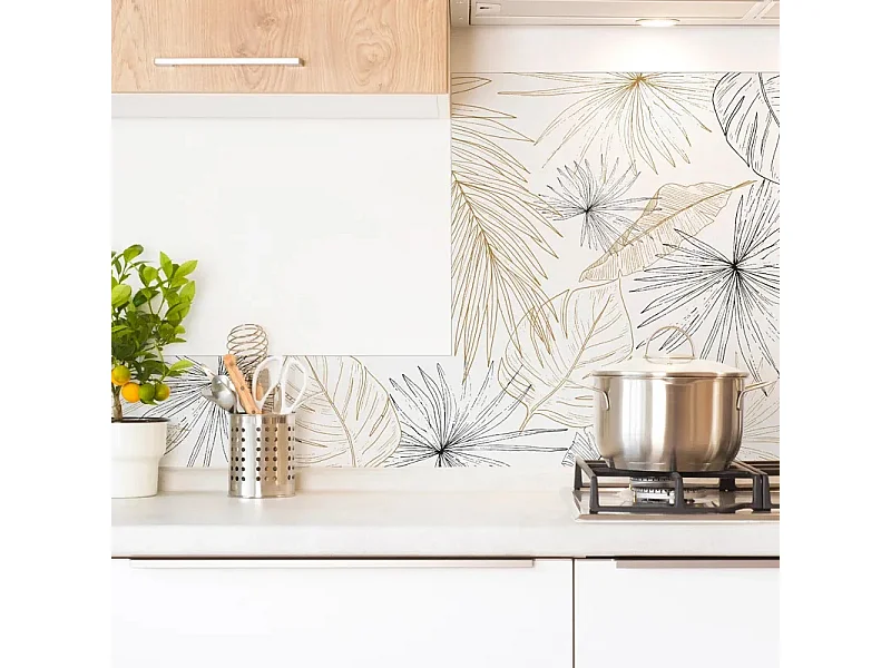 Crédence cuisine en aluminium - floral noir et doré - 200x20 cm (en 2 bandeaux)