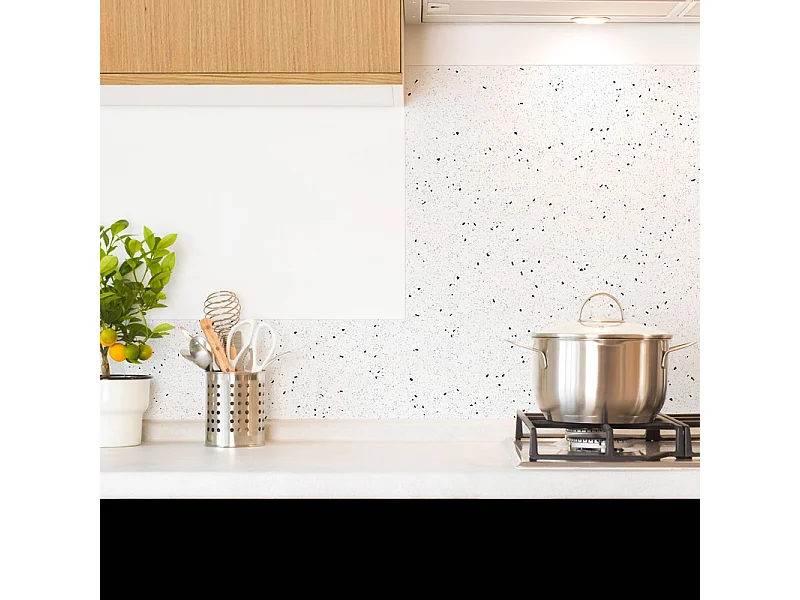 Crédence cuisine en aluminium - motif terrazzo blanc et noir - 360x50 cm (en 3 bandeaux)