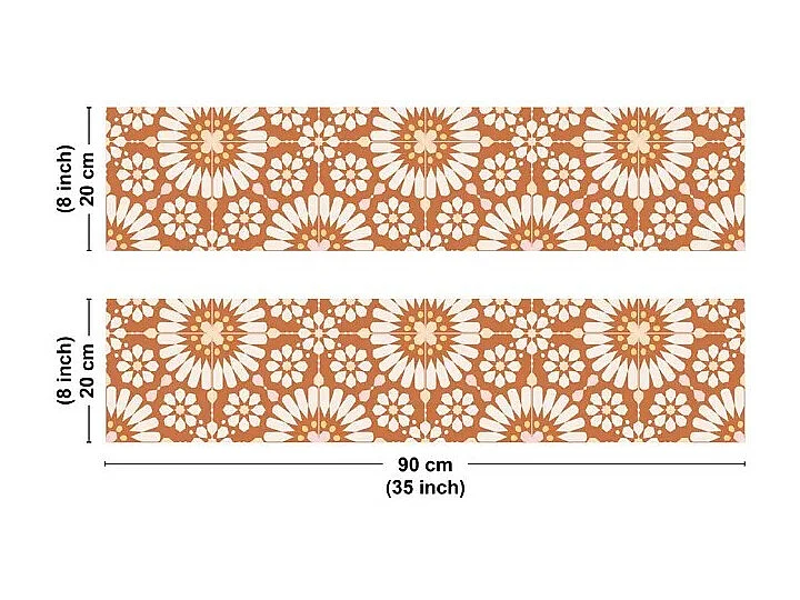 Crédence cuisine en aluminium - effet carreaux de ciment orange - 180x20 cm (en 2 bandeaux)