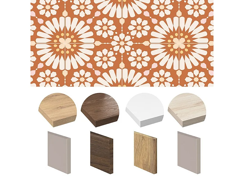 Crédence cuisine en aluminium - effet carreaux de ciment orange - 180x20 cm (en 2 bandeaux)