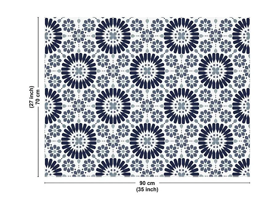 Fond de hotte en aluminium - effet carreaux de ciment bleu - 70x90 cm