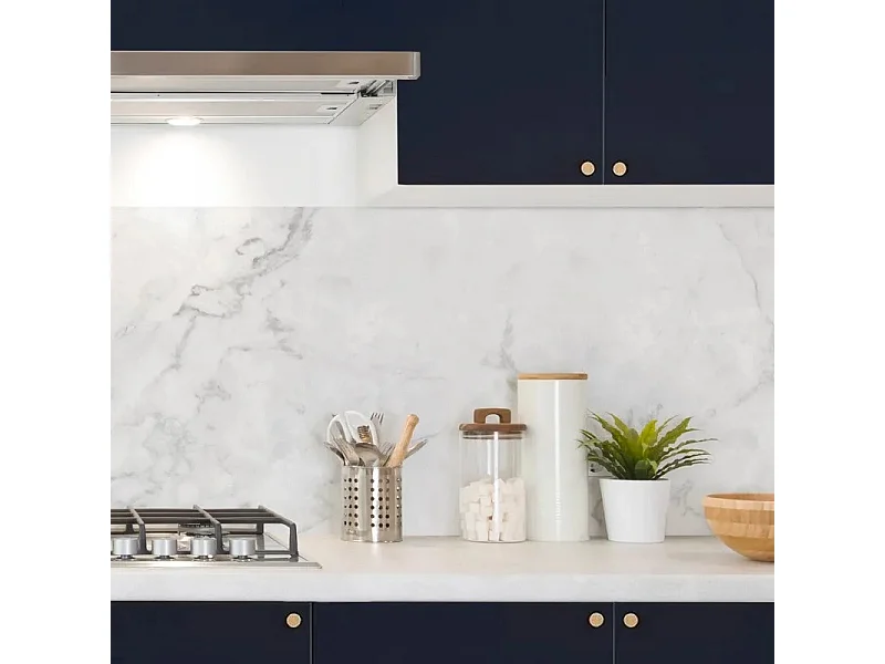 Crédence cuisine en aluminium - marbre blanc - 240x50 cm (en 2 bandeaux)