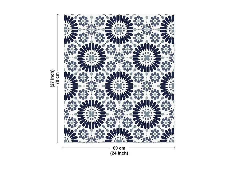 Fond de hotte en aluminium - effet carreaux de ciment bleu - 70x60 cm