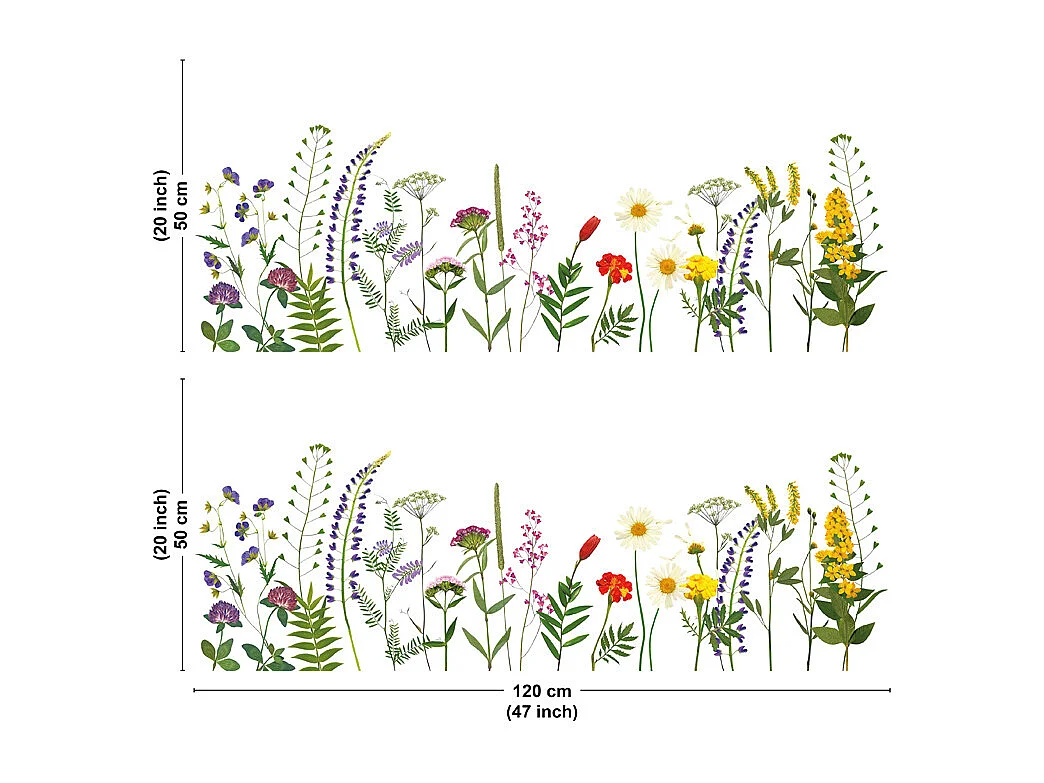 Crédence cuisine en aluminium - motif floral vert, violet, jaune et rouge - 240x50 cm (en 2 bandeaux)