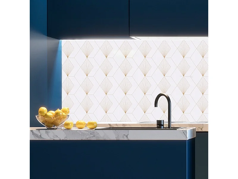 Crédence cuisine en aluminium - art déco blanc 360x50 cm (en 3 bandeaux)